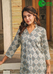 Attractive Grey Color And Digital Print Party Wear Kurti